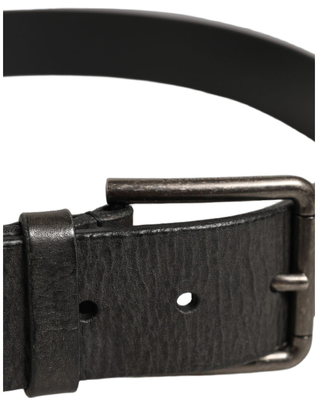 Dolce & Gabbana Black Leather Brushed Metal Buckle Belt Calf for men