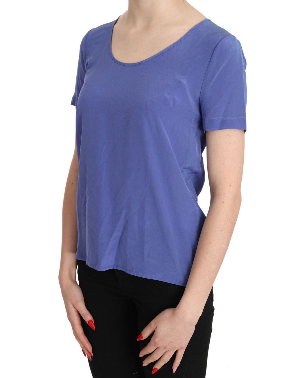 Patrizia Pepe Blue Silk Short Sleeve Casual Top Blouse