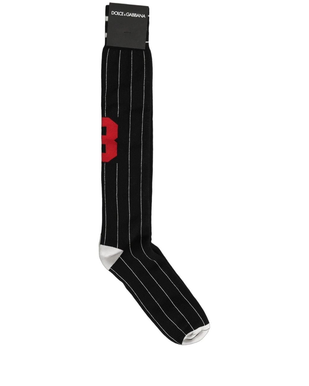 Dolce & Gabbana Red Men Black Pinstripe Logo Knee High Accessory Socks for men