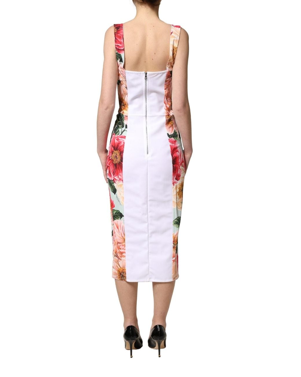 Dolce & Gabbana Red Multicolor Floral Print Viscose Sheath Dress