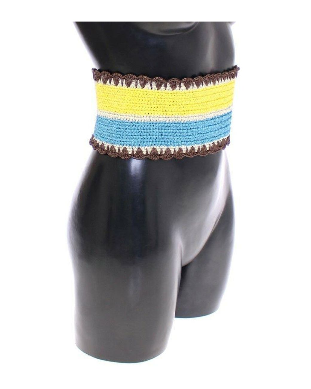 Dolce & Gabbana Gray Yellow Striped Wide Waist Raffia Belt for men