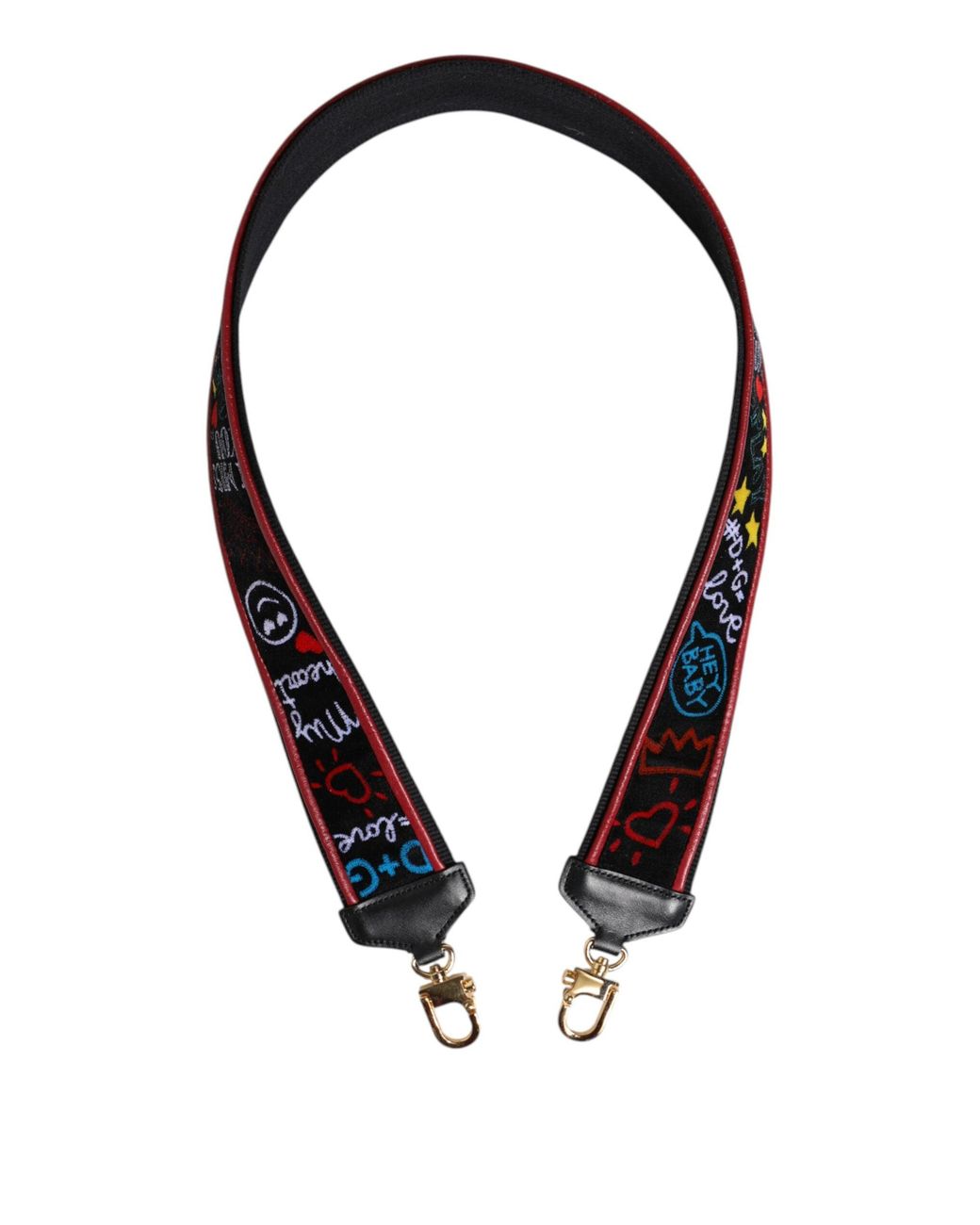 Dolce & Gabbana Black Cotton Printed Bag Accessory Shoulder Strap