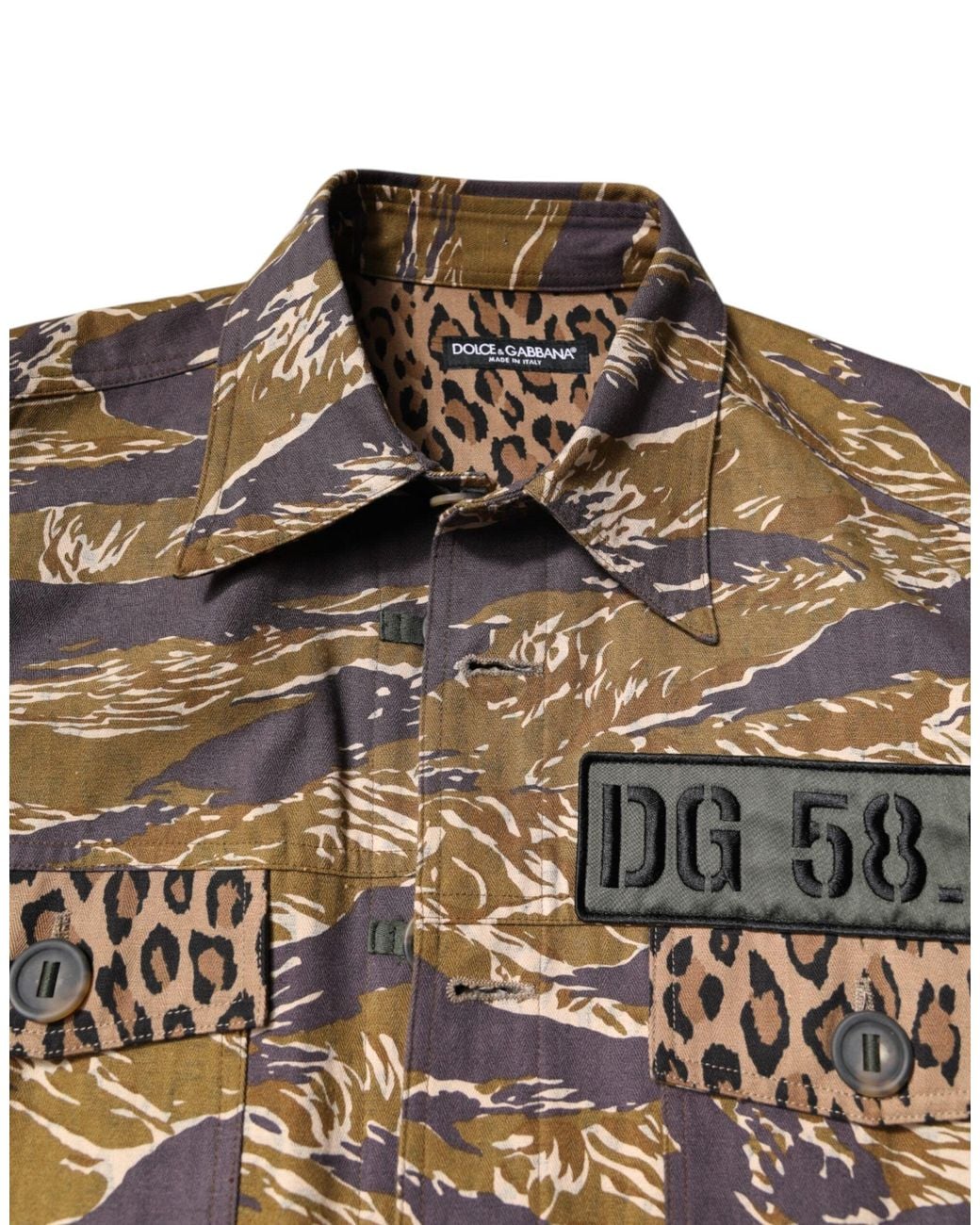 Dolce & Gabbana Brown Leopard Cotton Collared Coat Jacket for men