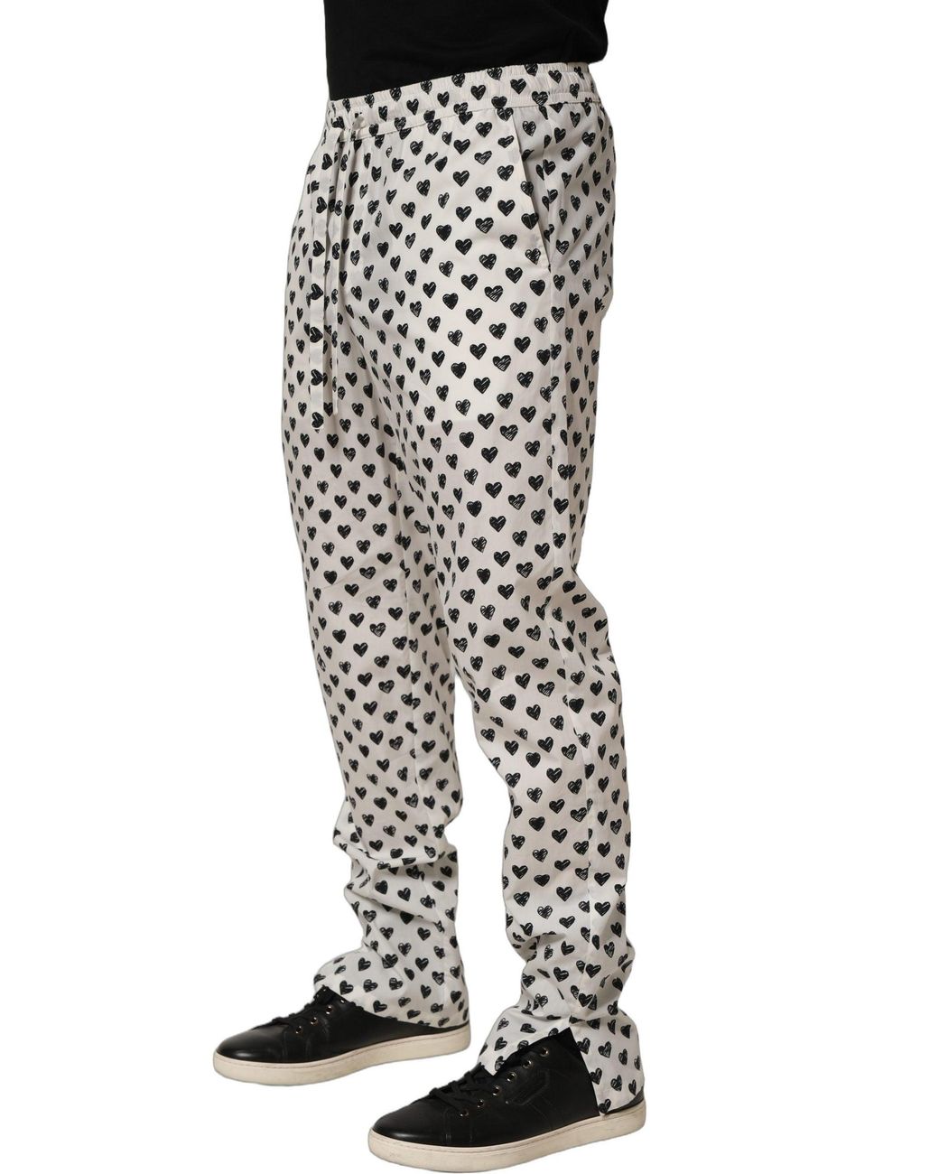 Dolce & Gabbana Multicolor White Graphic Heart Print Men Trousers Pants for men
