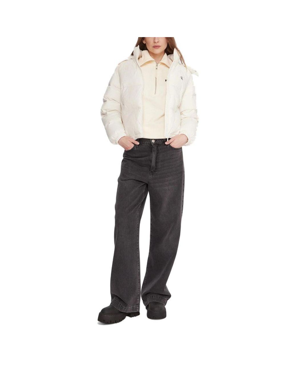 Calvin Klein White Cream Polyamide Coat