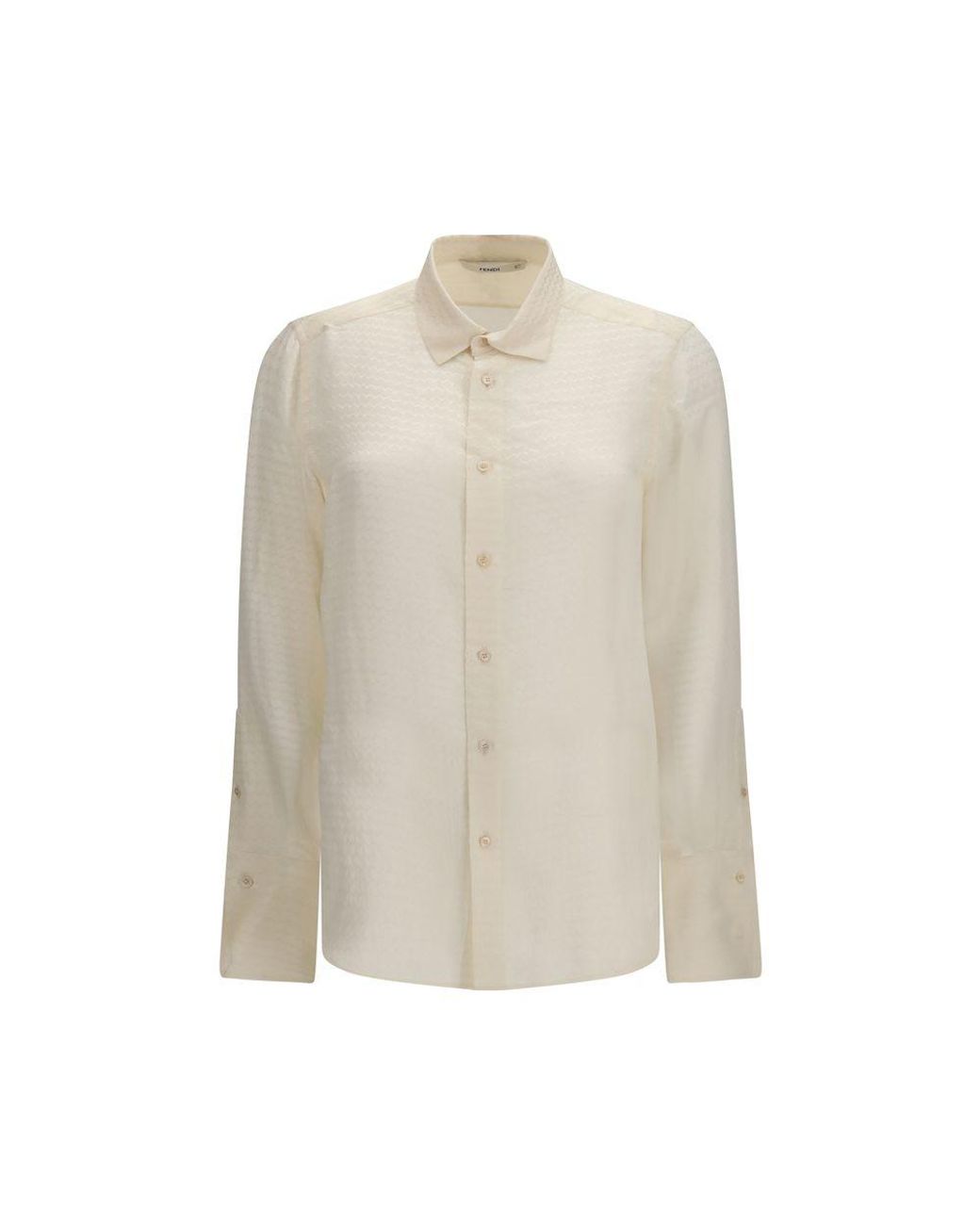 Fendi White Beige Silk Pattern Shirt