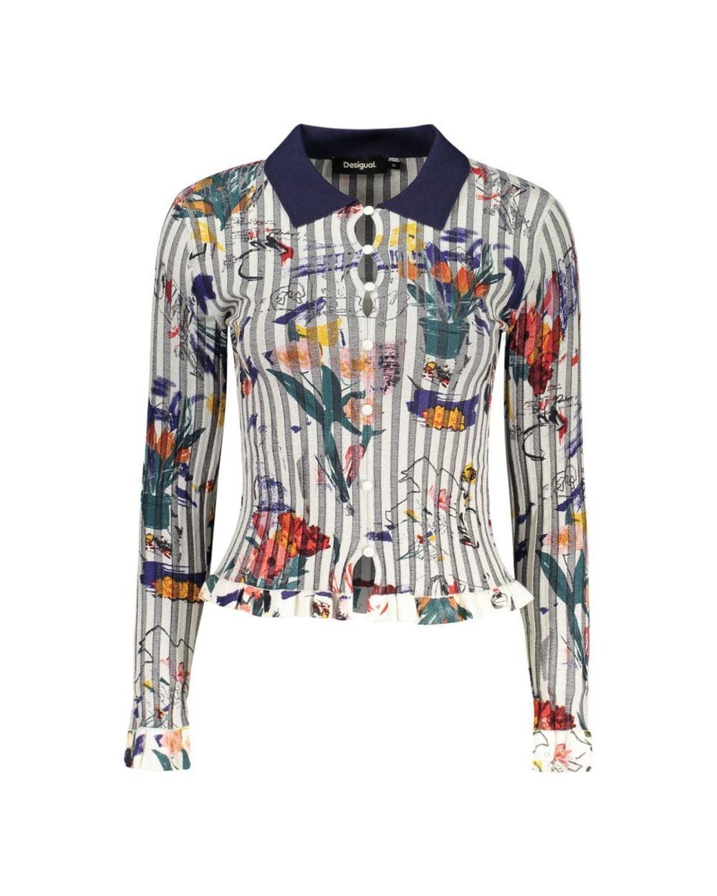 Desigual Blue White Viscose 's Sweater