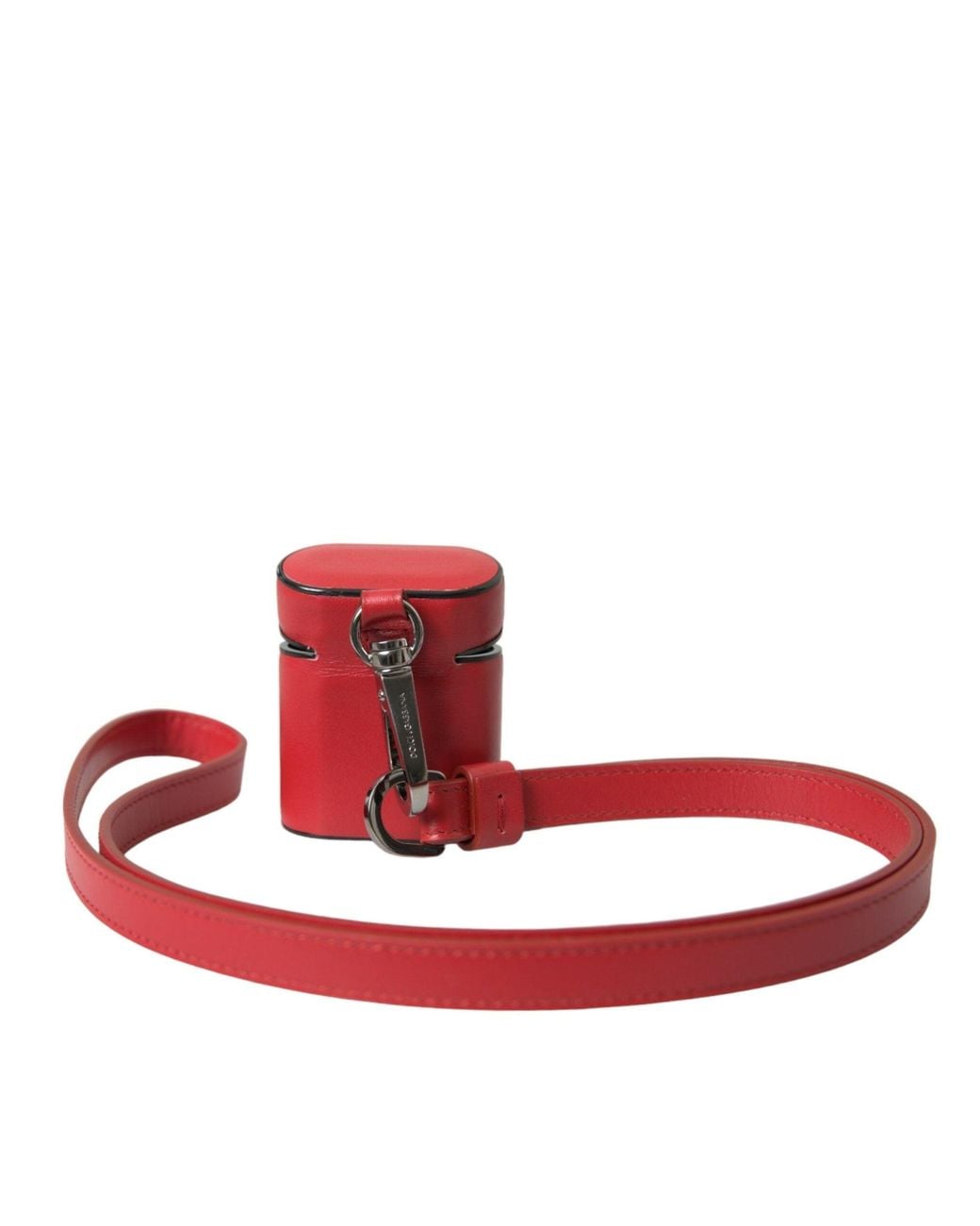 Dolce & Gabbana Red Calfskin Leather Logo Print Strap Airpods Case for men