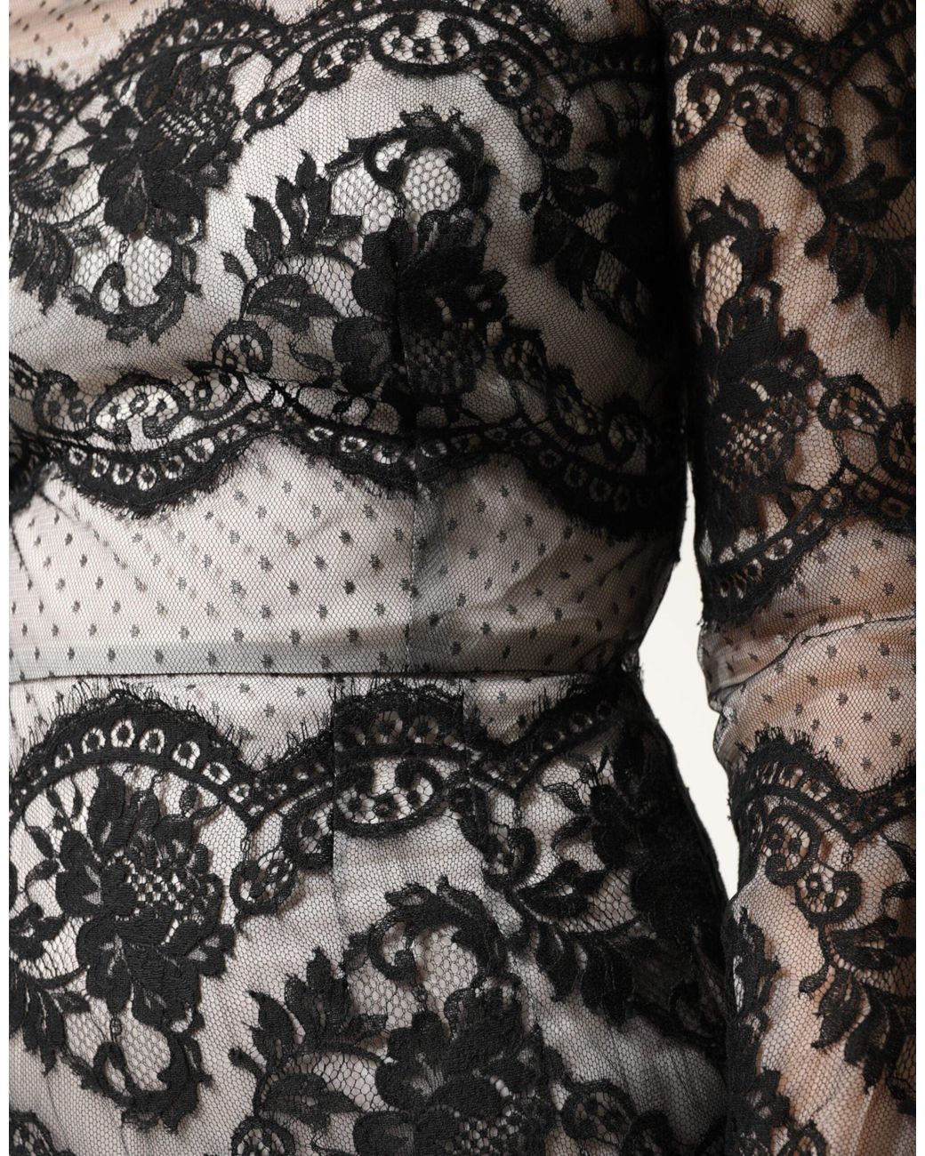 Dolce & Gabbana Black White Lace Silk Blend Maxisheath Dress