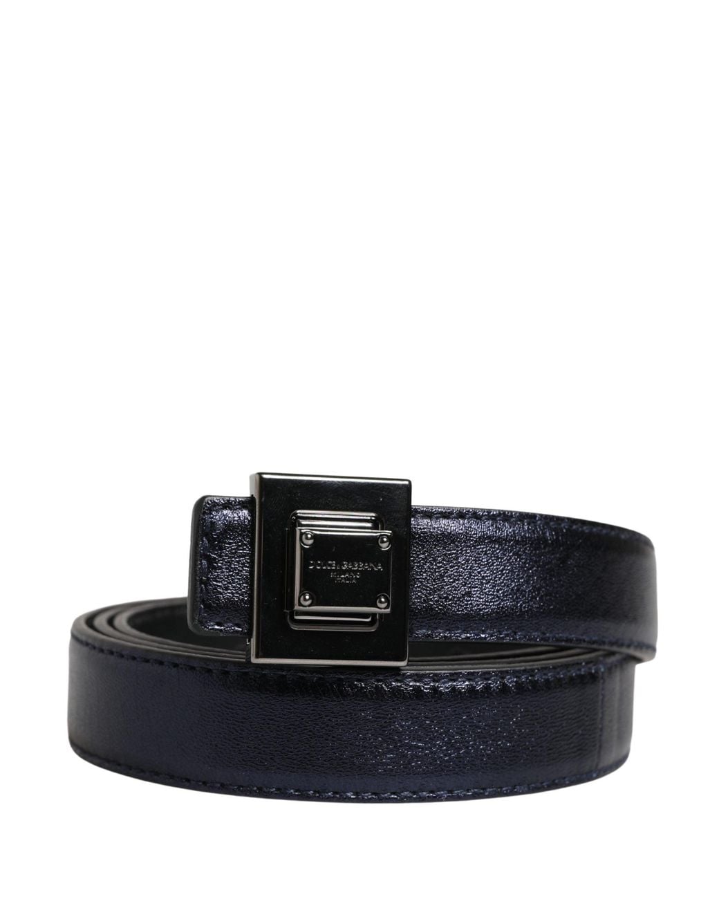 Dolce & Gabbana Men Black Classic Leather Square Buckle Belt for men