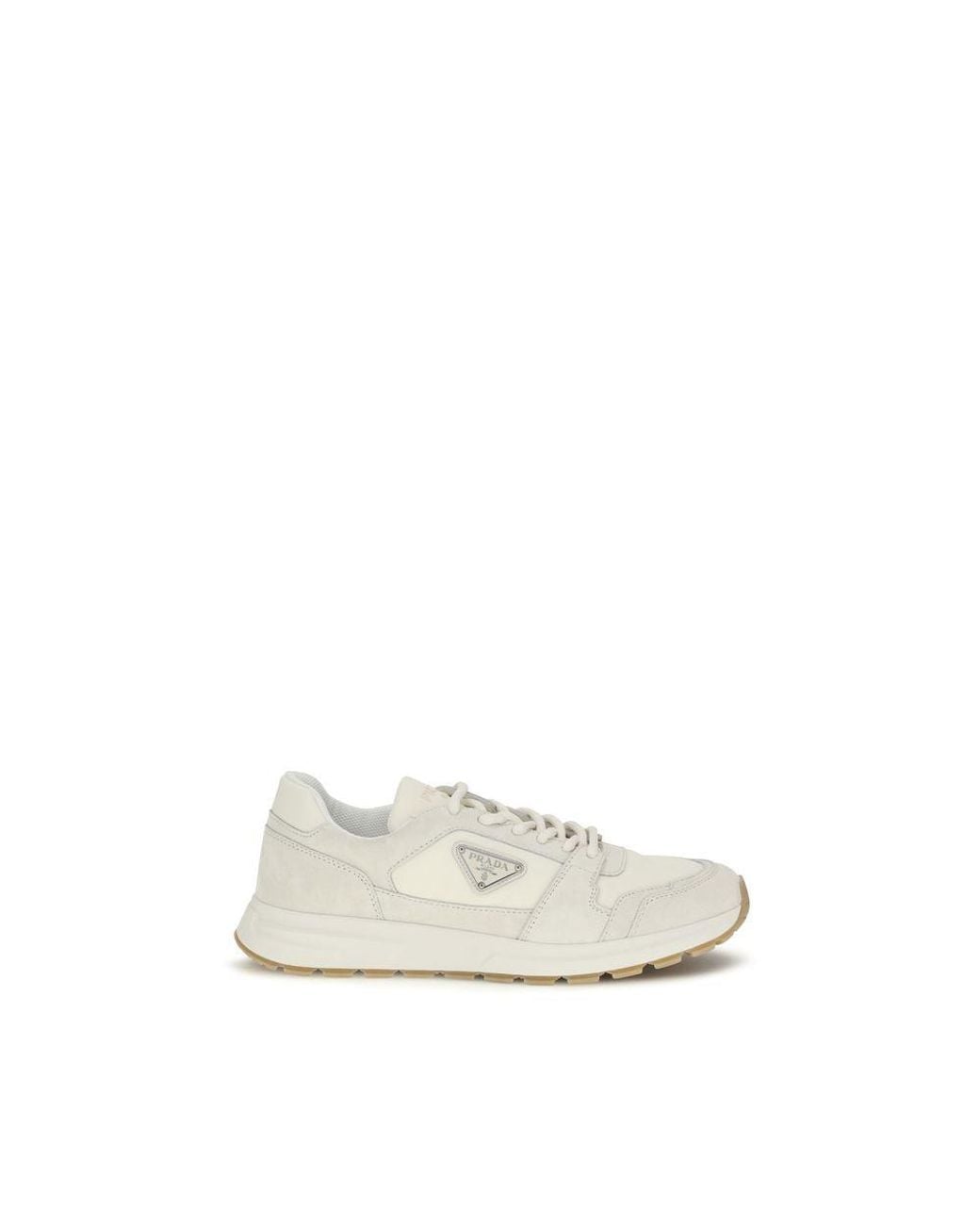 Prada White Beige Calf Leather Bos Taurus Athletic Sneakers for men