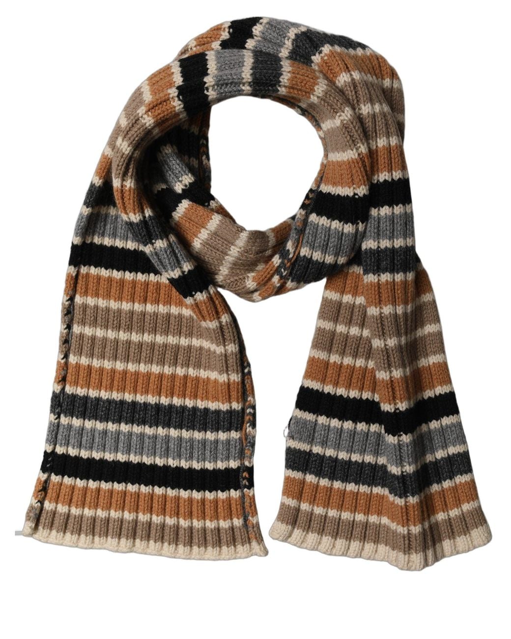 Dolce & Gabbana Black Multicolor Striped Knitted Viscose Shawl Scarf