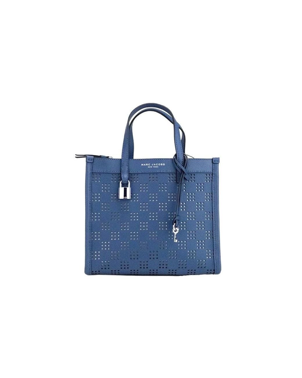 Marc Jacobs Mini Grind Blue Sea Perforated Leather Crossbody Tote Bag Purse