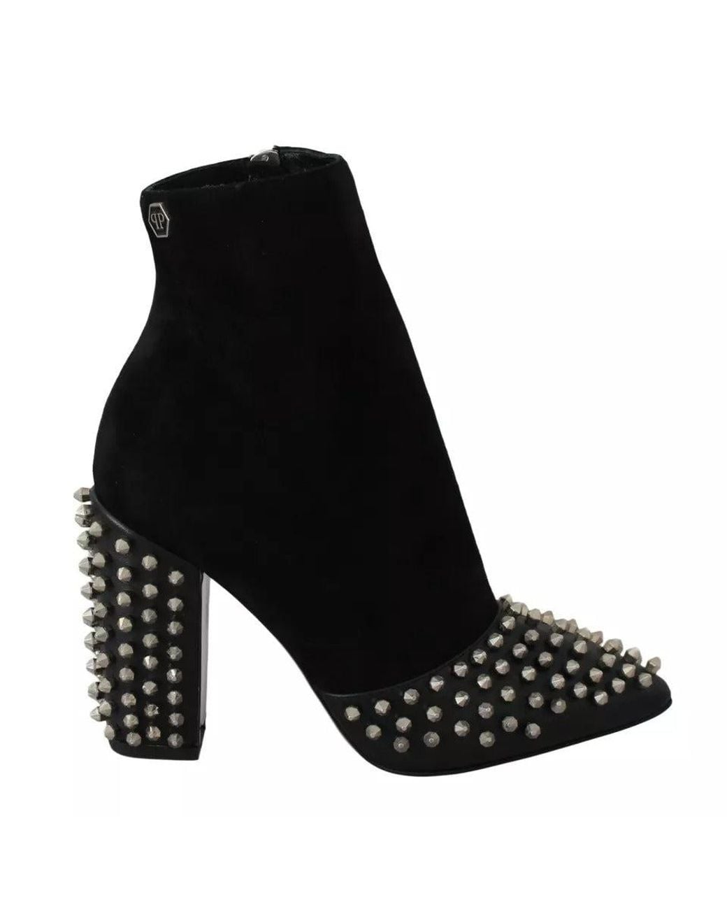 Philipp Plein Black Studded Heels Ankle Boots Shoes