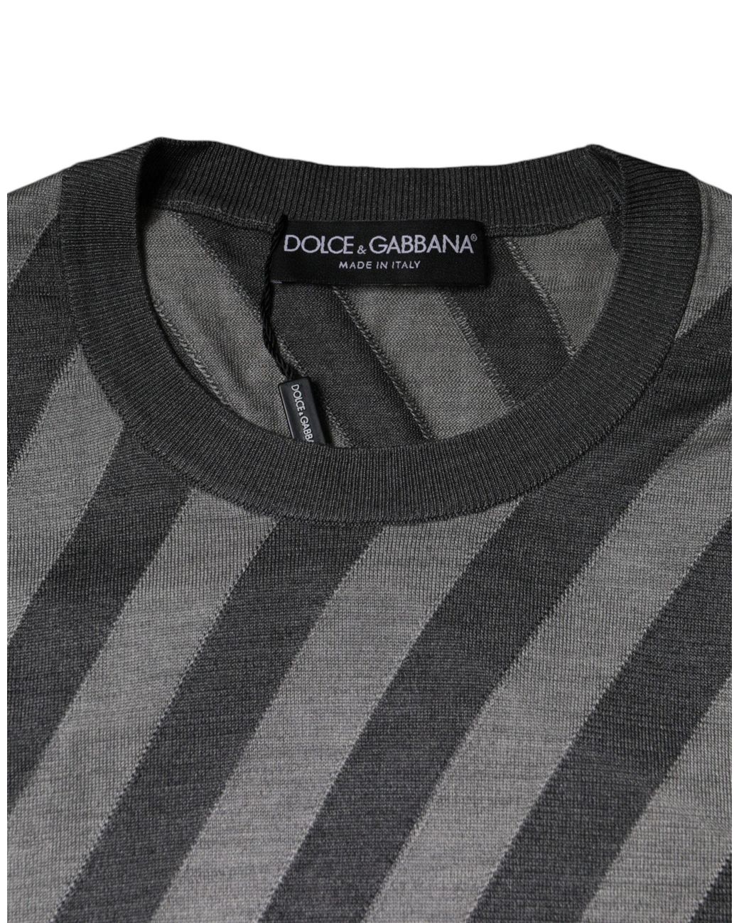 Dolce & Gabbana Gray Stripes Long Sleeve Round Neck Pullover Sweater for men