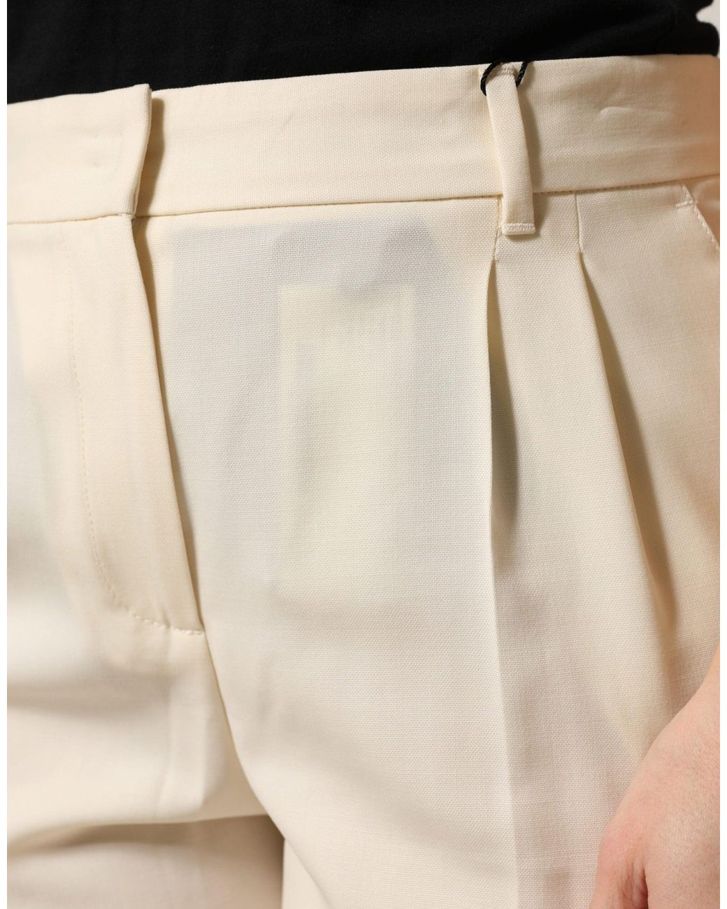 Dolce & Gabbana Natural Ivory Wool Mid Waist Cropped Trouser Pants