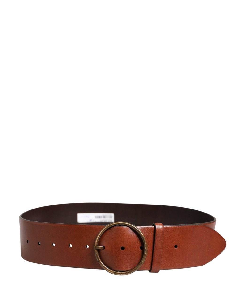 Dolce & Gabbana Brown Leather Wide Waist Metal Round Buckle Belt for men