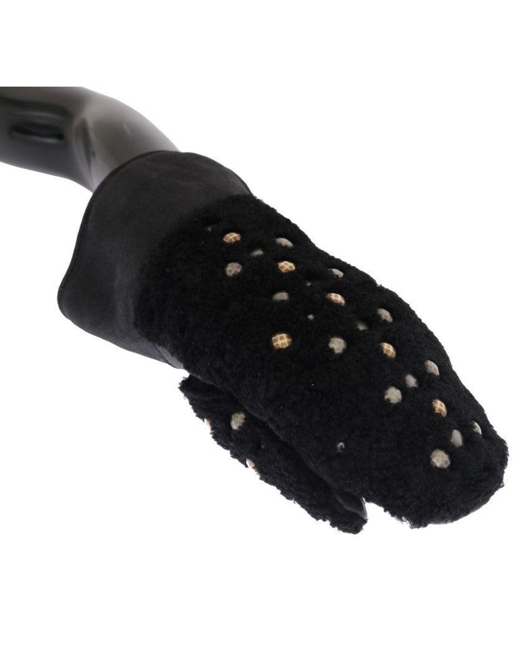 Dolce & Gabbana Black Shearling Studded Gloves for men