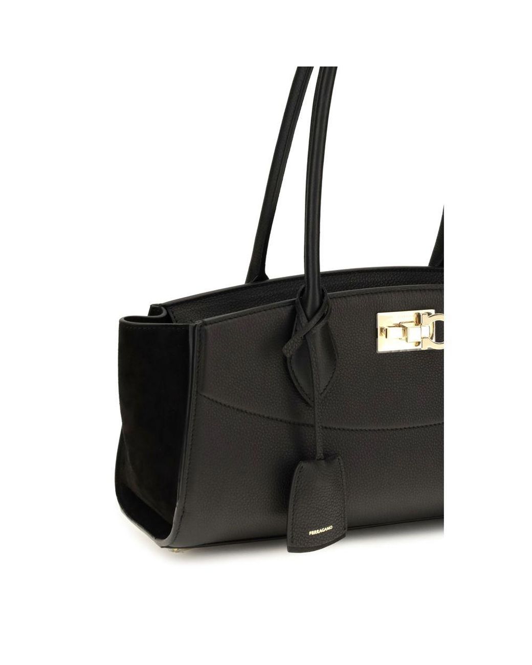 Ferragamo Black Ferragamo Hammered Calfskin Shoulder Bag