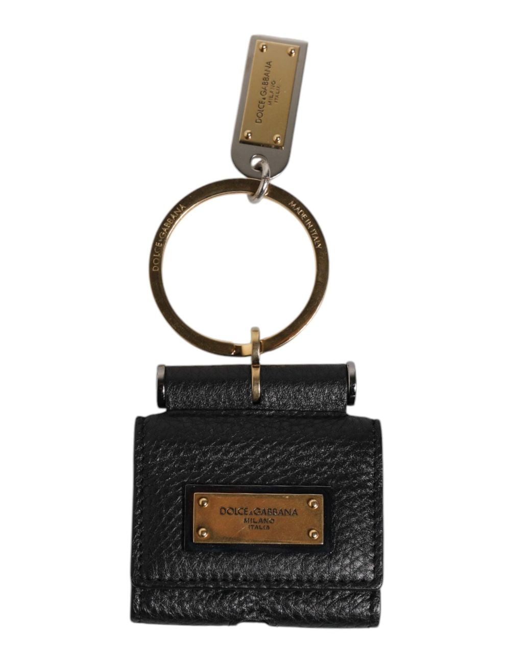 Dolce & Gabbana Black Leather Strap Metal Logo Plaque Airpods Case for men