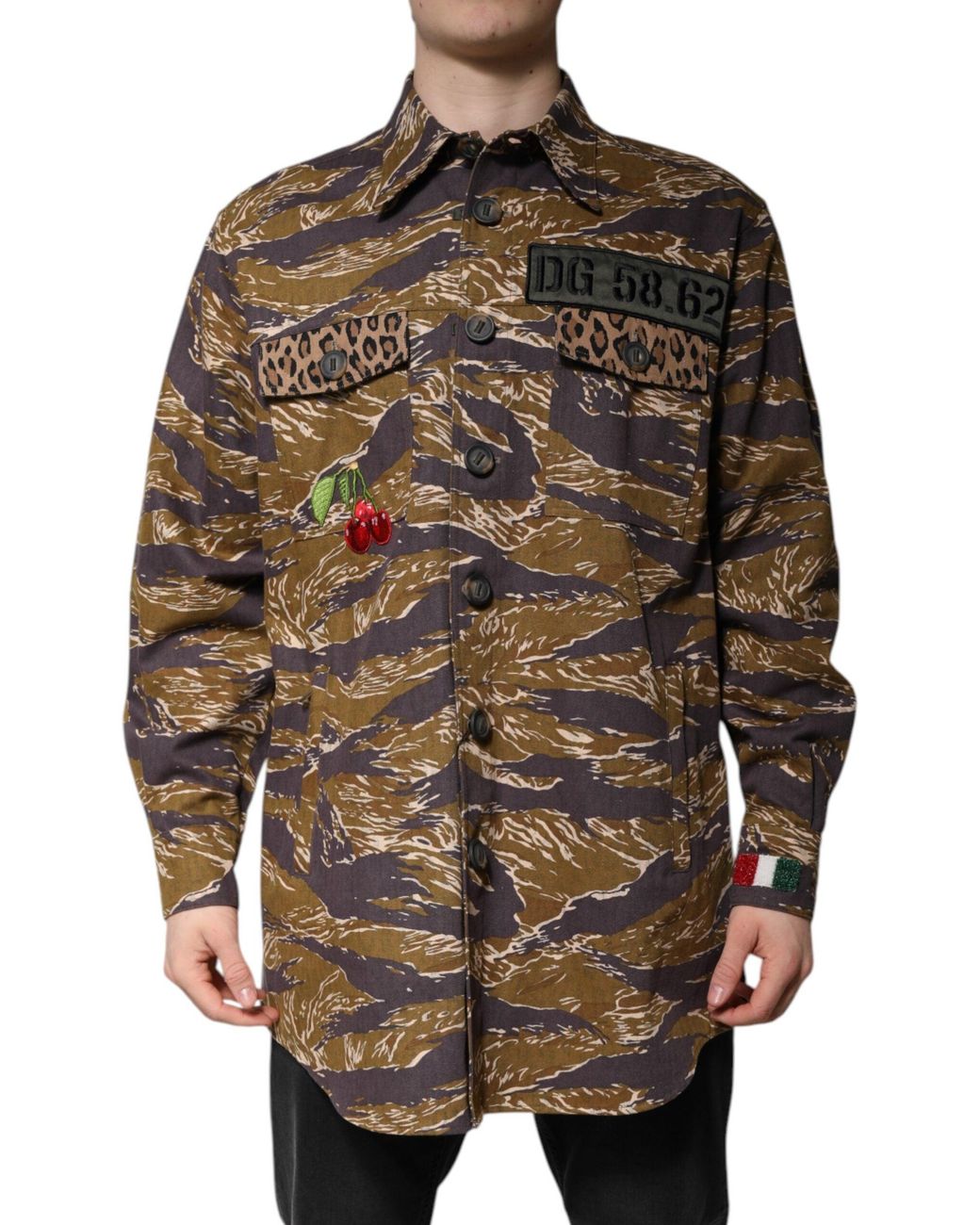 Dolce & Gabbana Brown Leopard Cotton Collared Coat Jacket for men