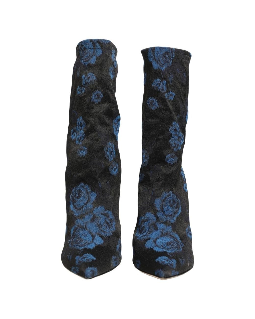 Dolce & Gabbana Blue Floral Stretch Sock Boots Shoes