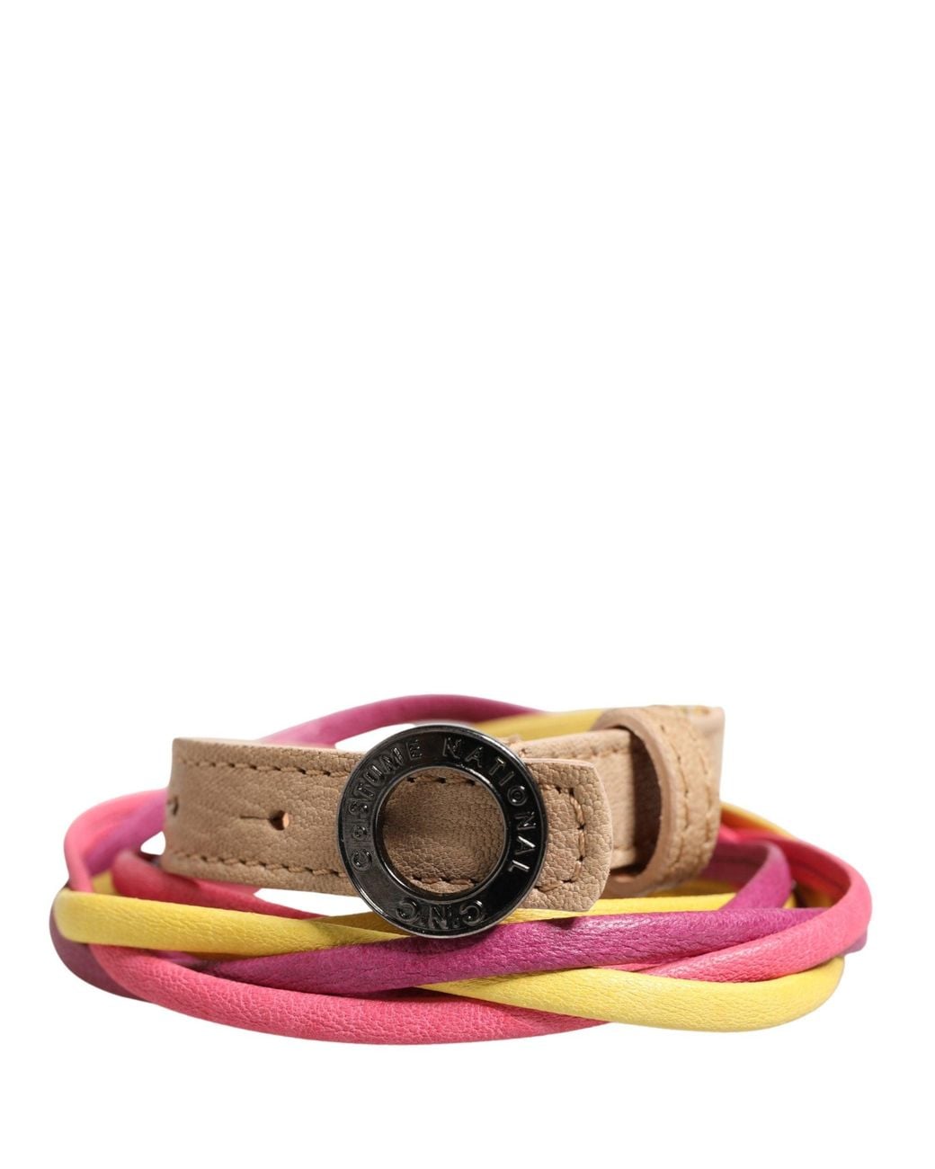CoSTUME NATIONAL Multicolor Twisted Leather Circle Buckle Belt