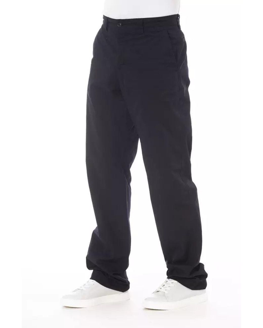 Alpha Studio Blue Chic Contrasting Stitch Cotton Pants for men