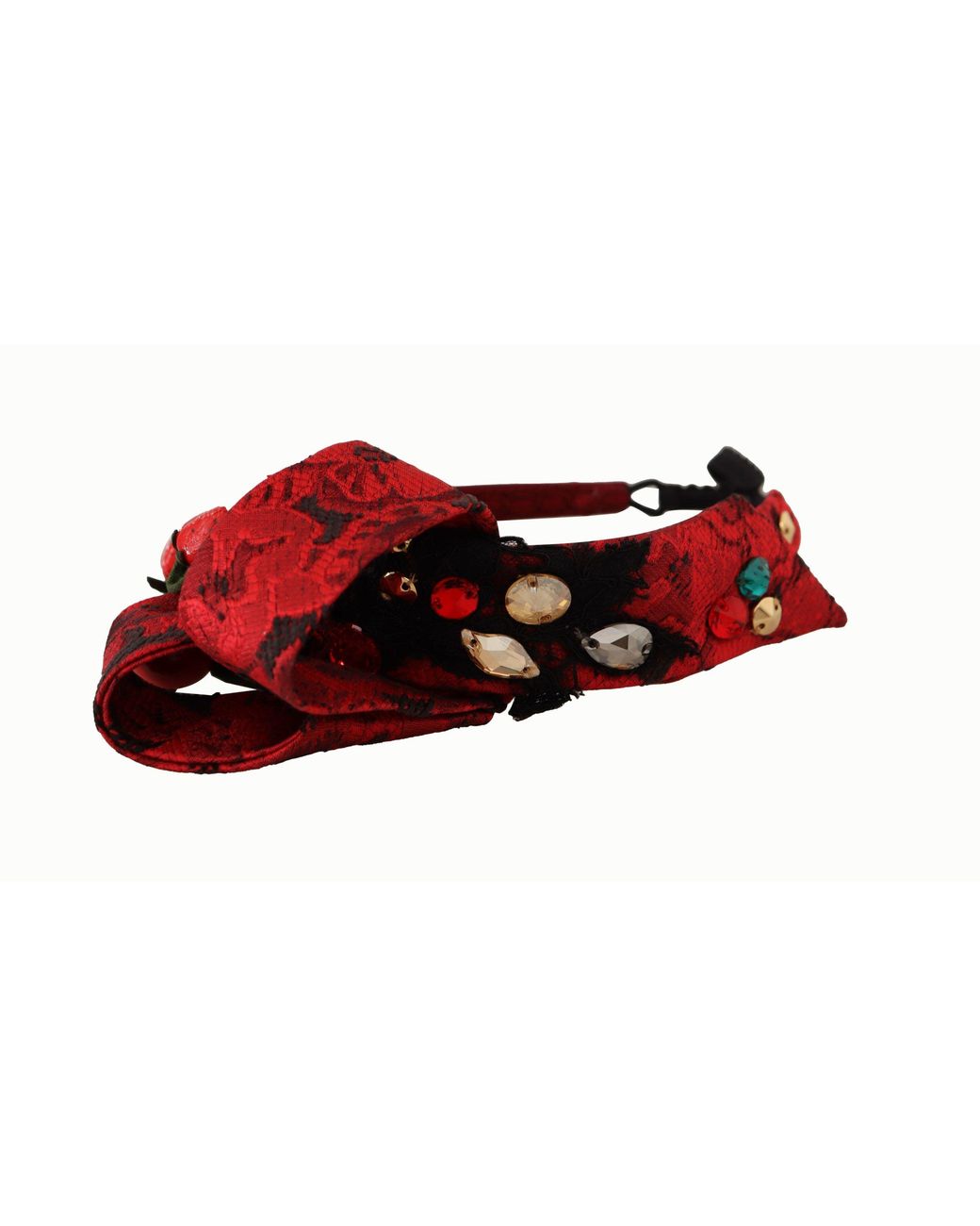Dolce & Gabbana Black Cherry Silk Crystal Bow Logo Diadem Tiara Headband