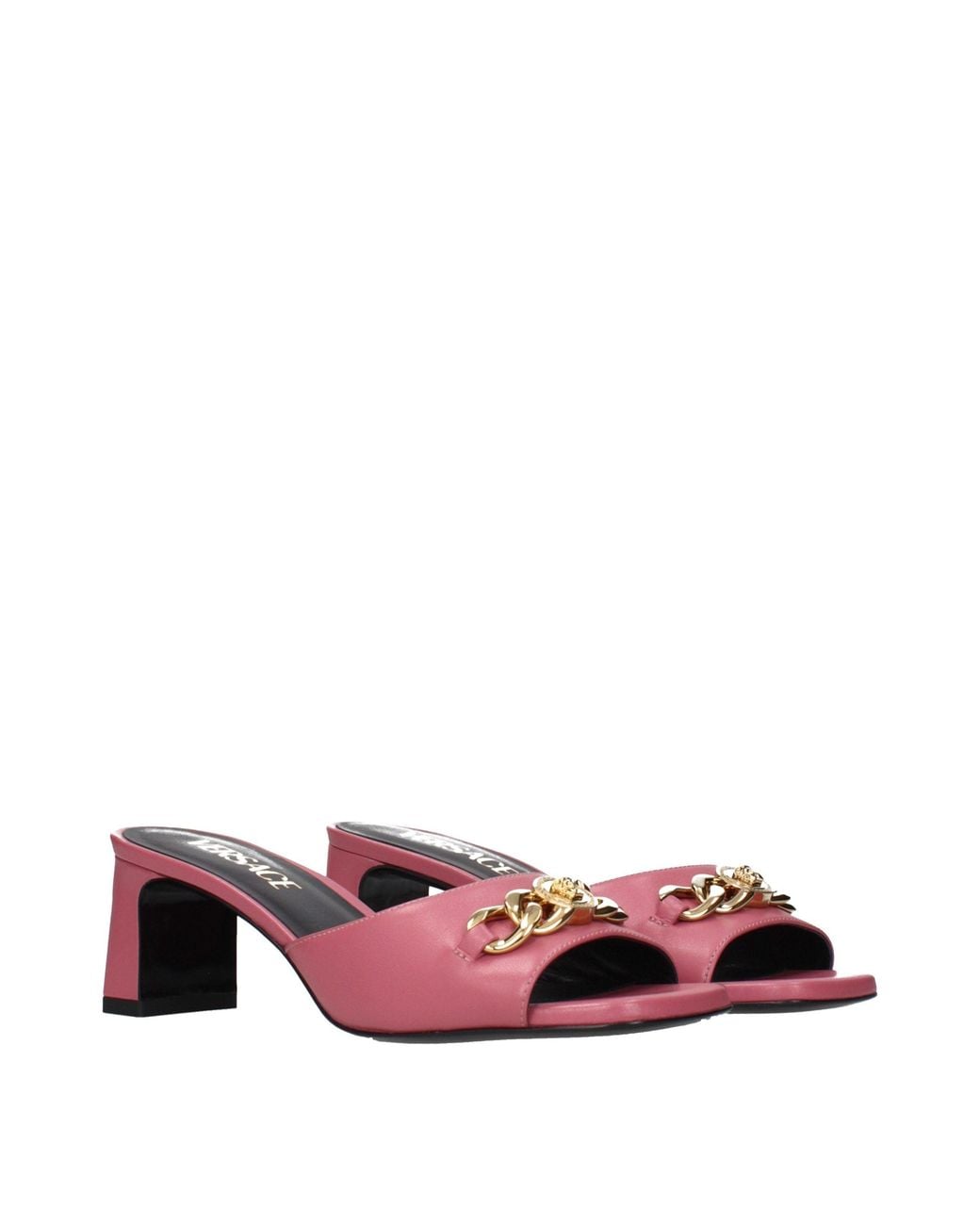 Versace Pink Leather Flat Sandals
