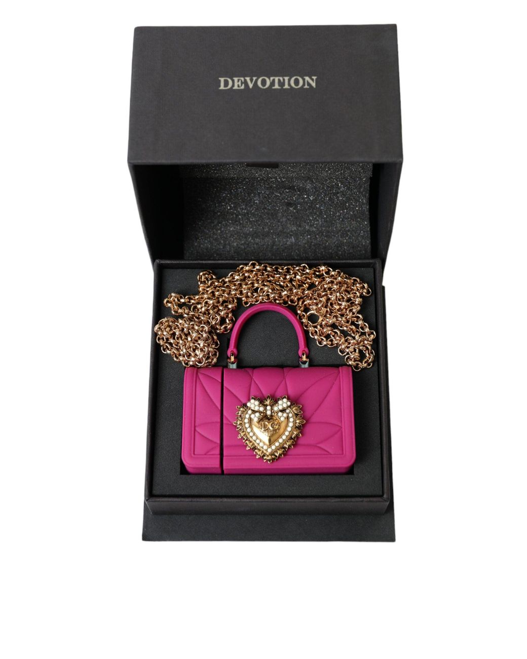 Dolce & Gabbana Pink Silicone Devotion Heart Bag Gold Chain