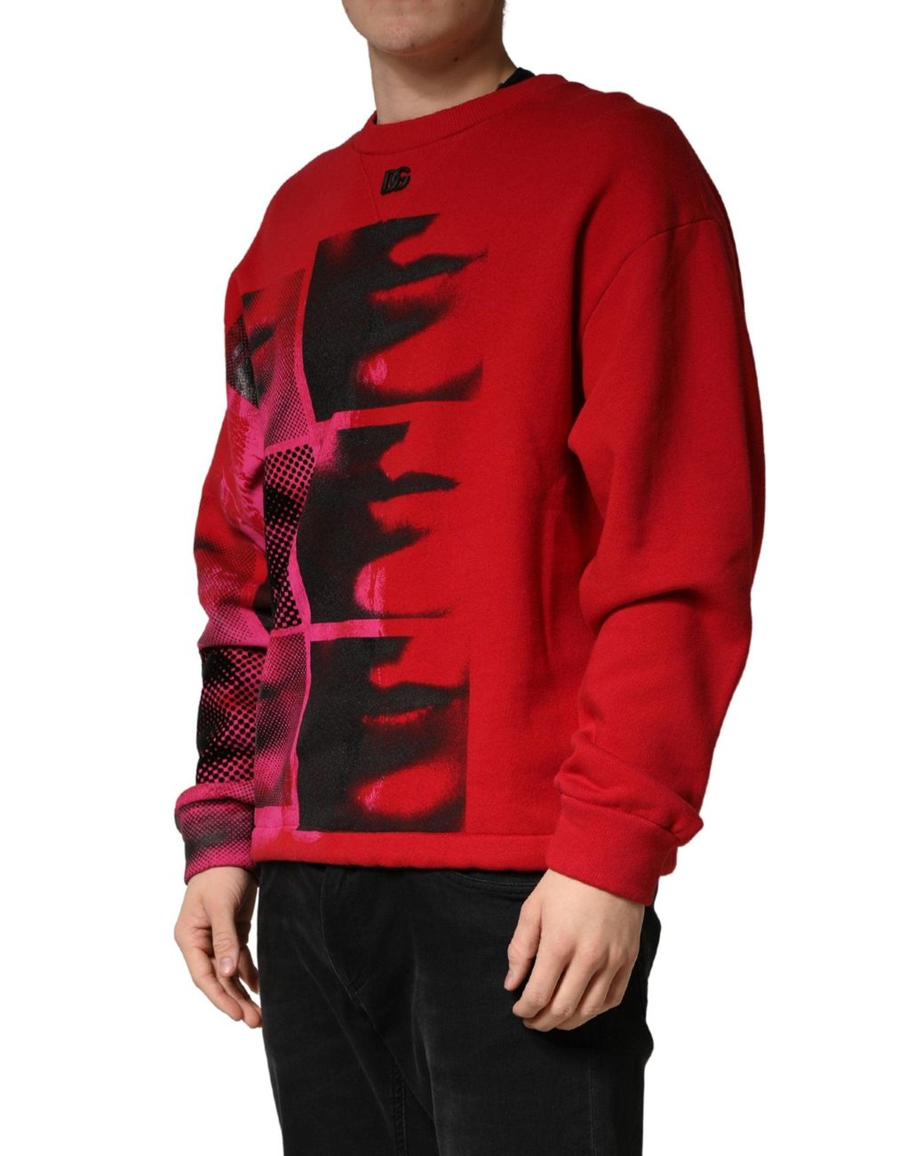 Dolce & Gabbana Red Graphic Crew Neck Men Sweatshirt Sweater for men