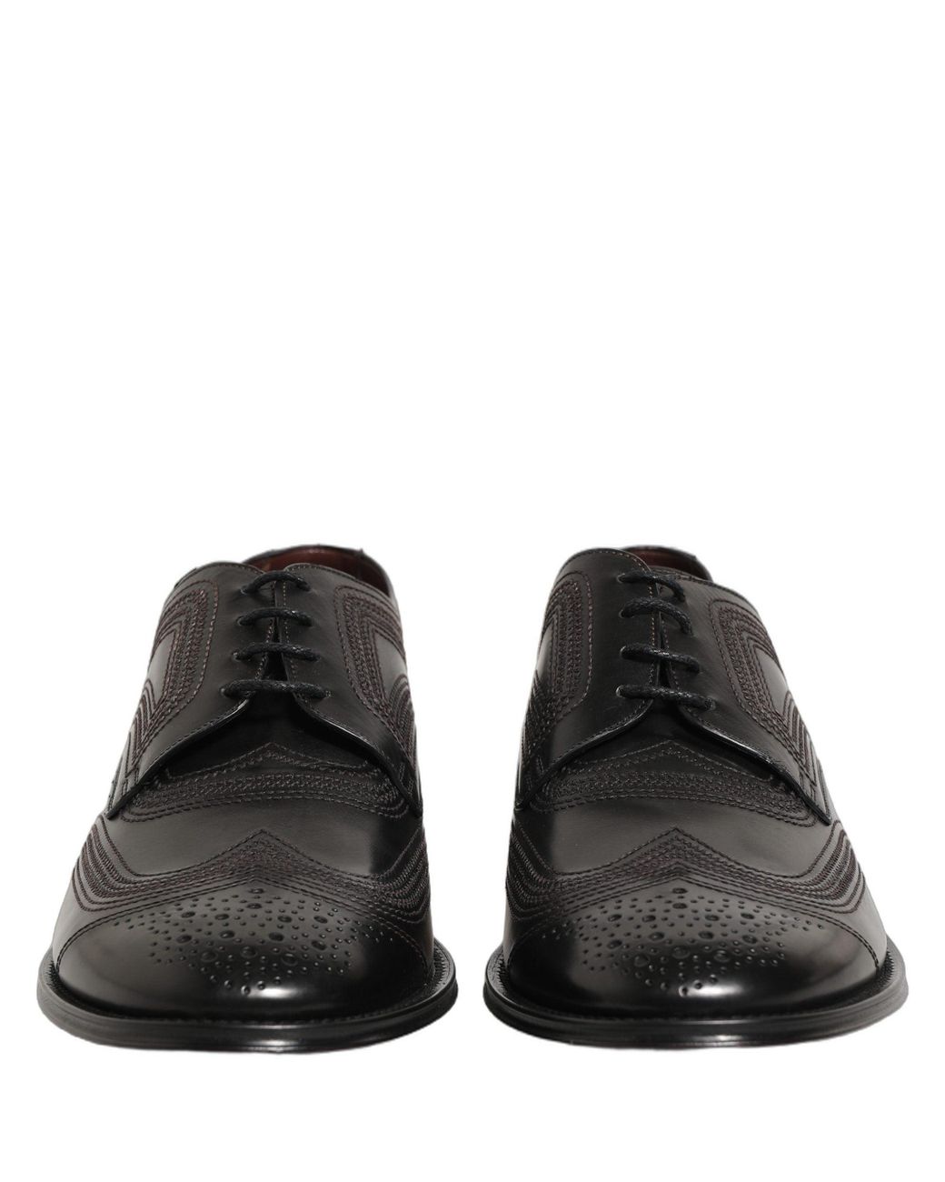 Dolce & Gabbana Brown Black Embroidered Leather Derby Dress Shoes for men