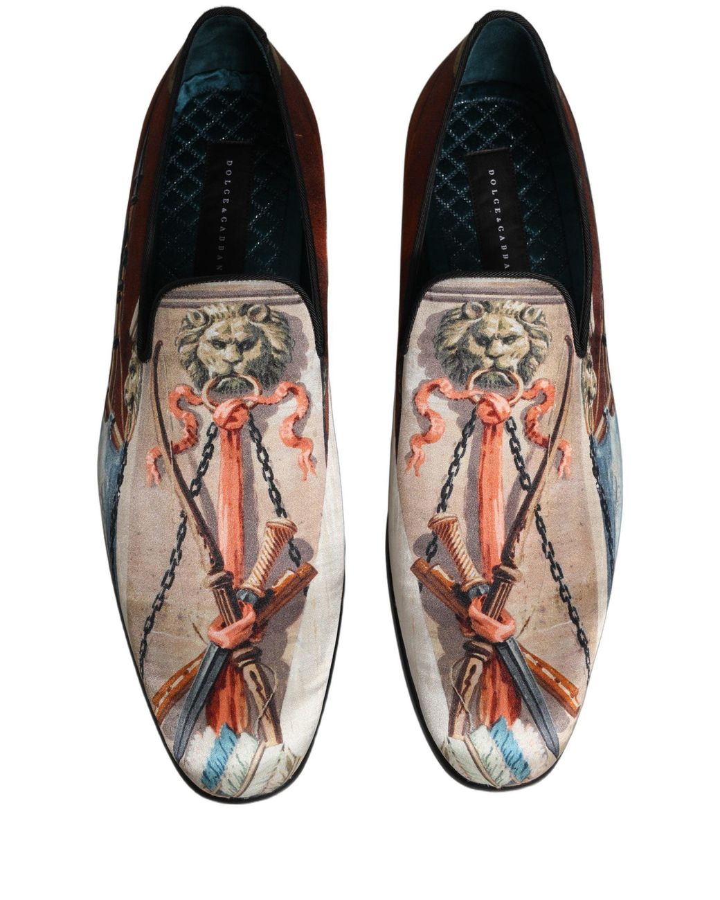 Dolce & Gabbana Brown Multicolor Lion Print Slip On Loafers Shoes for men