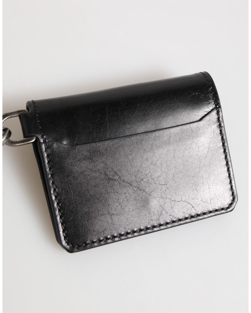 Dolce & Gabbana Black Leather Logo Embossed Key Chain Card Holder Wallet for men