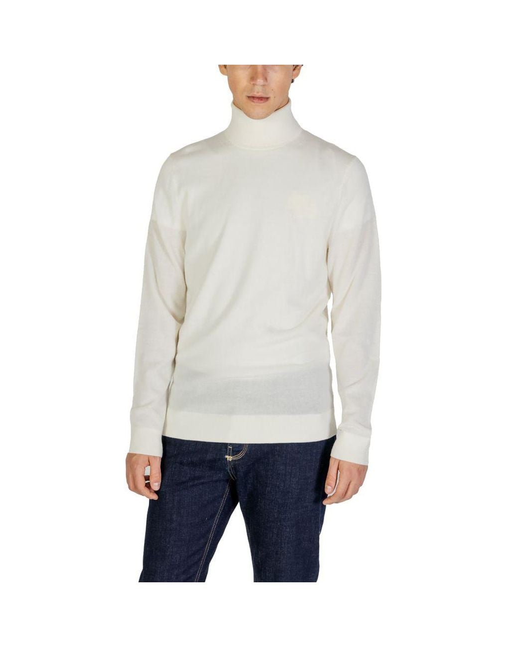 Calvin Klein Gray Cream Wool Turtleneck for men