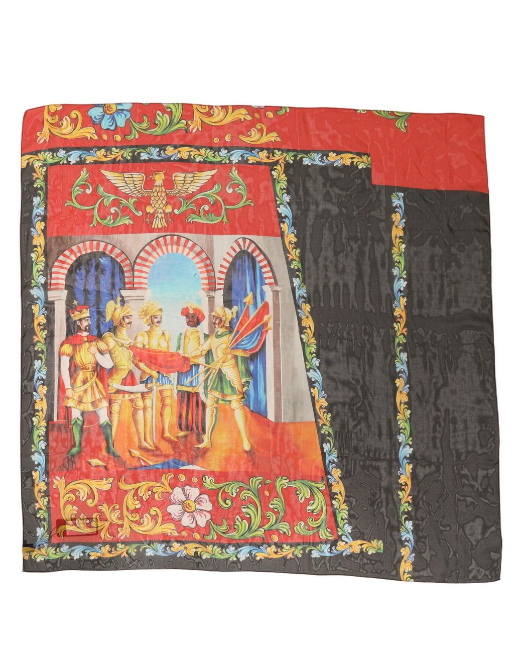 Dolce & Gabbana Orange Multicolor Silk Printed Square Foulard Scarf