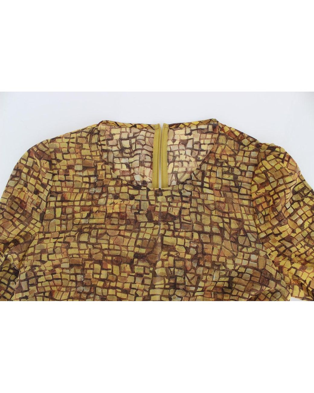 Dolce & Gabbana Brown Sicilian Mosaic Print Silk Blouse