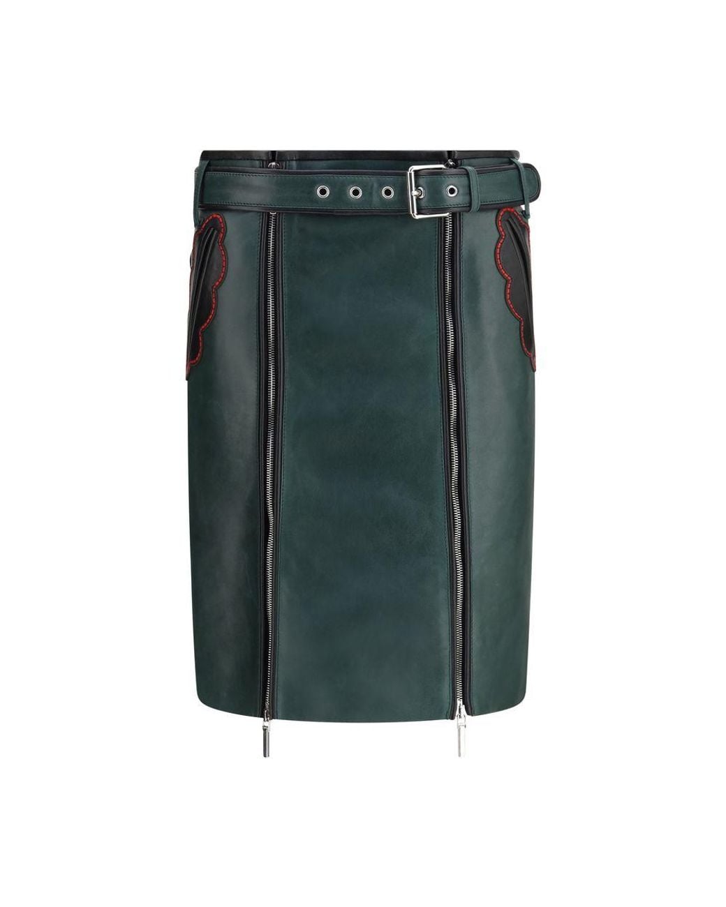 Marni Green Bicolor Calf Leather Bos Taurus Long Skirt
