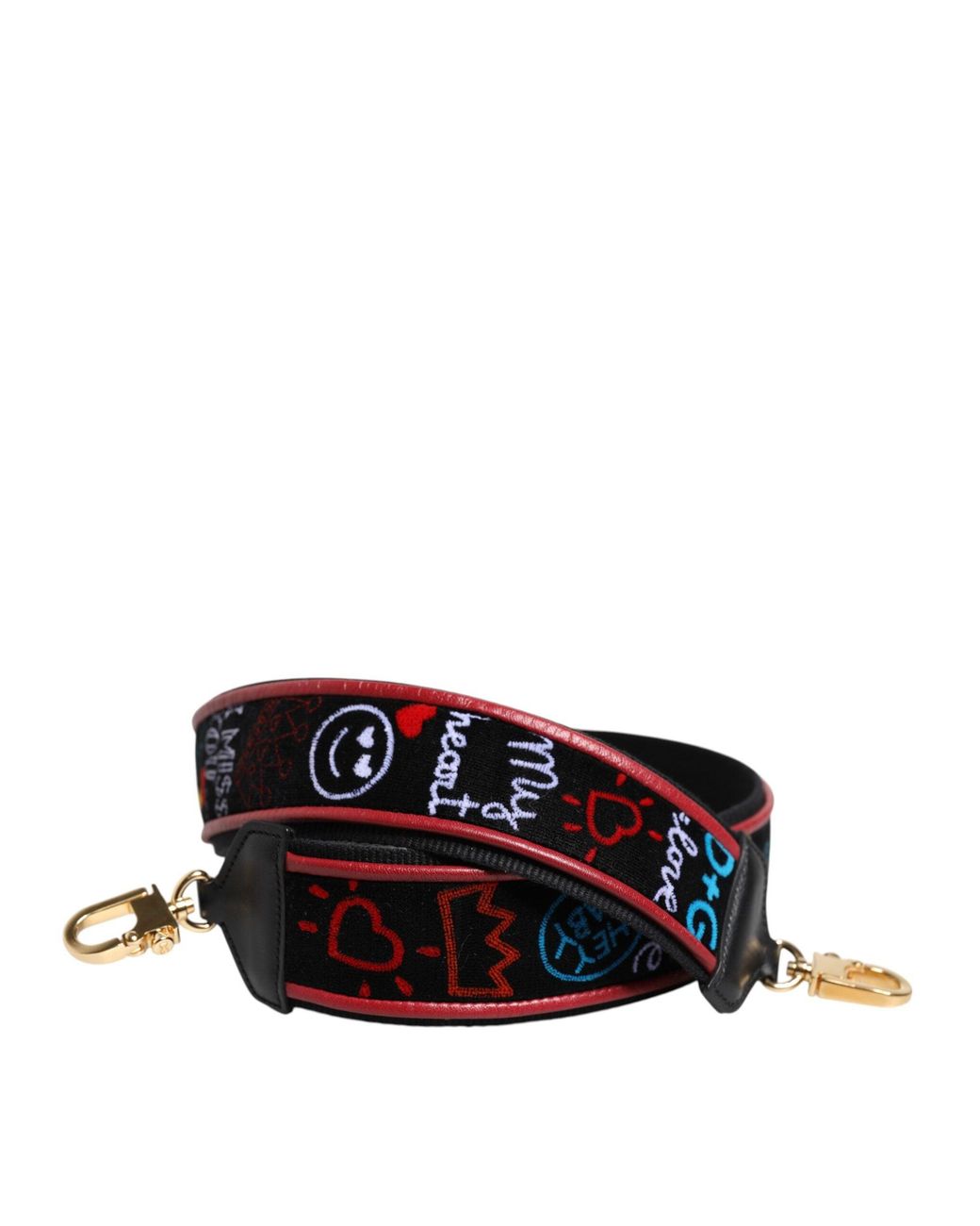 Dolce & Gabbana Black Cotton Printed Bag Accessory Shoulder Strap