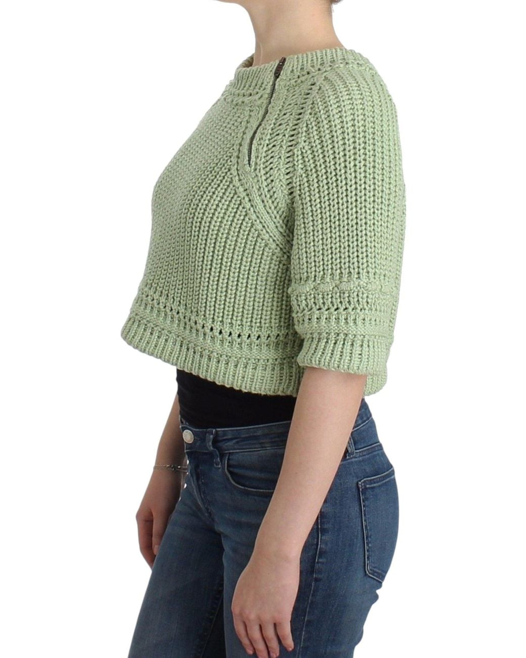 Ermanno Scervino Green Chic Cropped Cotton Sweater