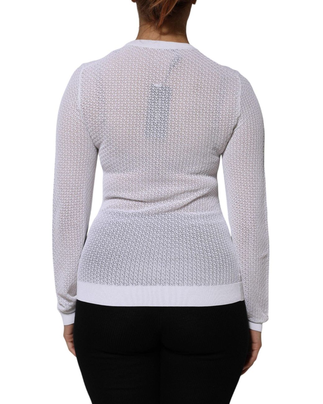 Dolce & Gabbana Gray White Round Neck Long Sleeves Pullover Top