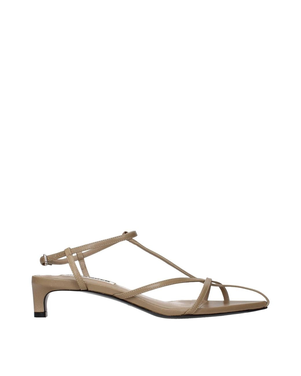 Jil Sander Metallic Beige Leather Flat Sandals