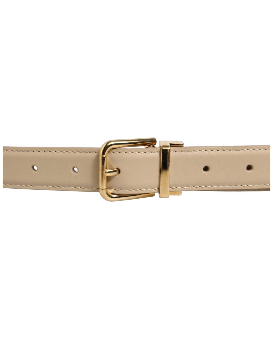 Dolce & Gabbana Natural Beige Leather Double Wrap Gold Buckle Belt