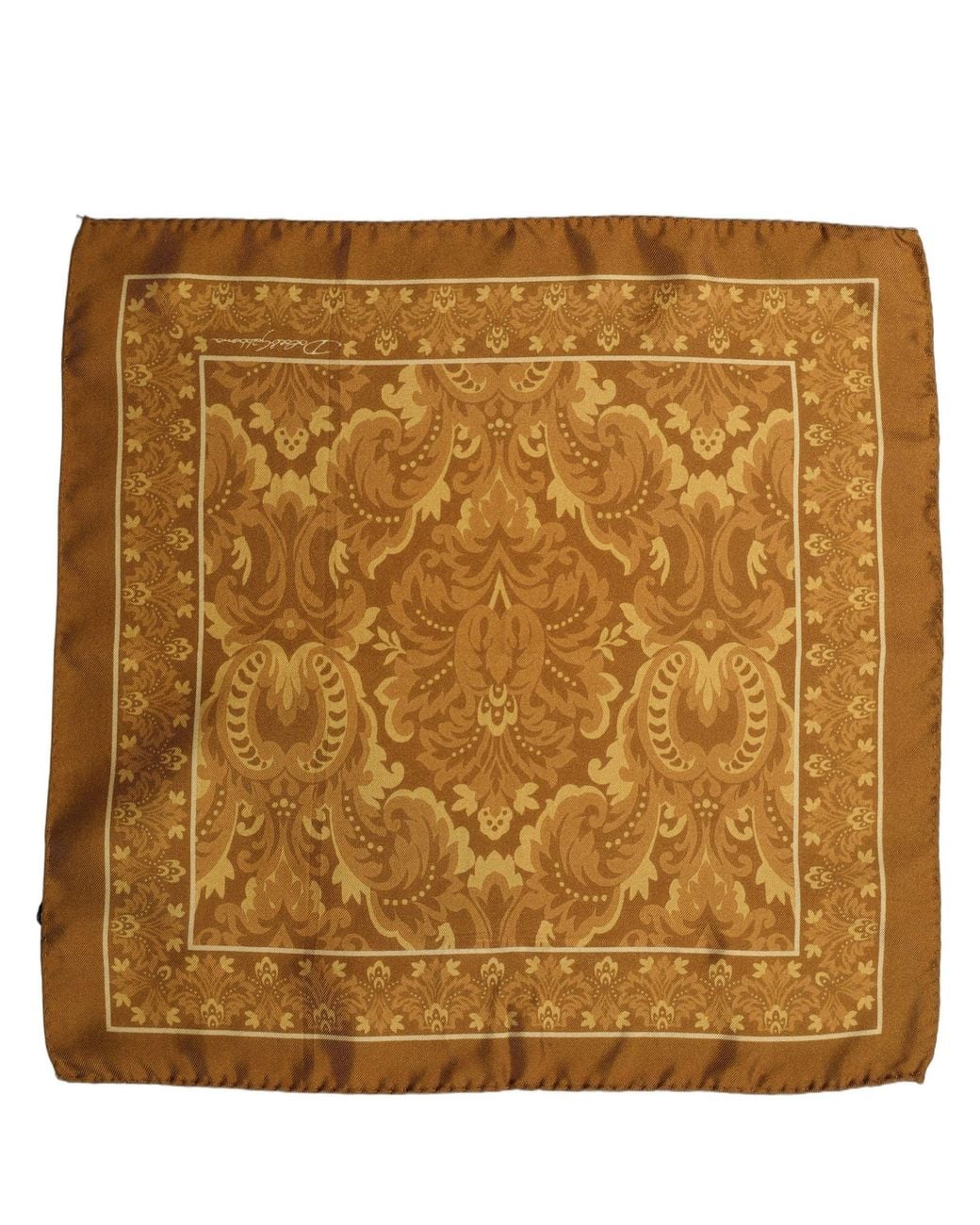 Dolce & Gabbana Metallic Brown Silk Damask Pocket Square Foulard Scarf for men