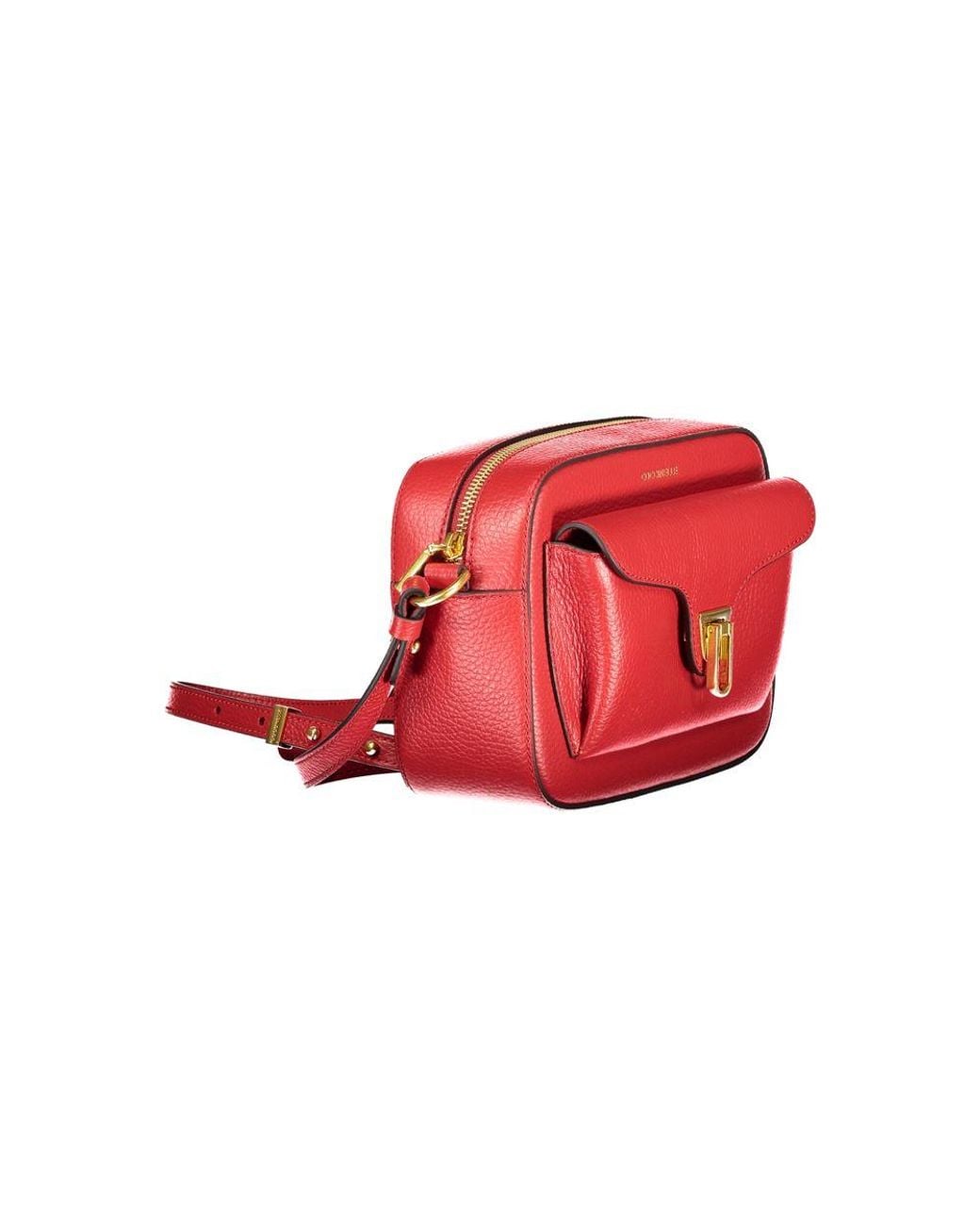 Coccinelle Red Leather Bag With Adjustable Strap And Pockets