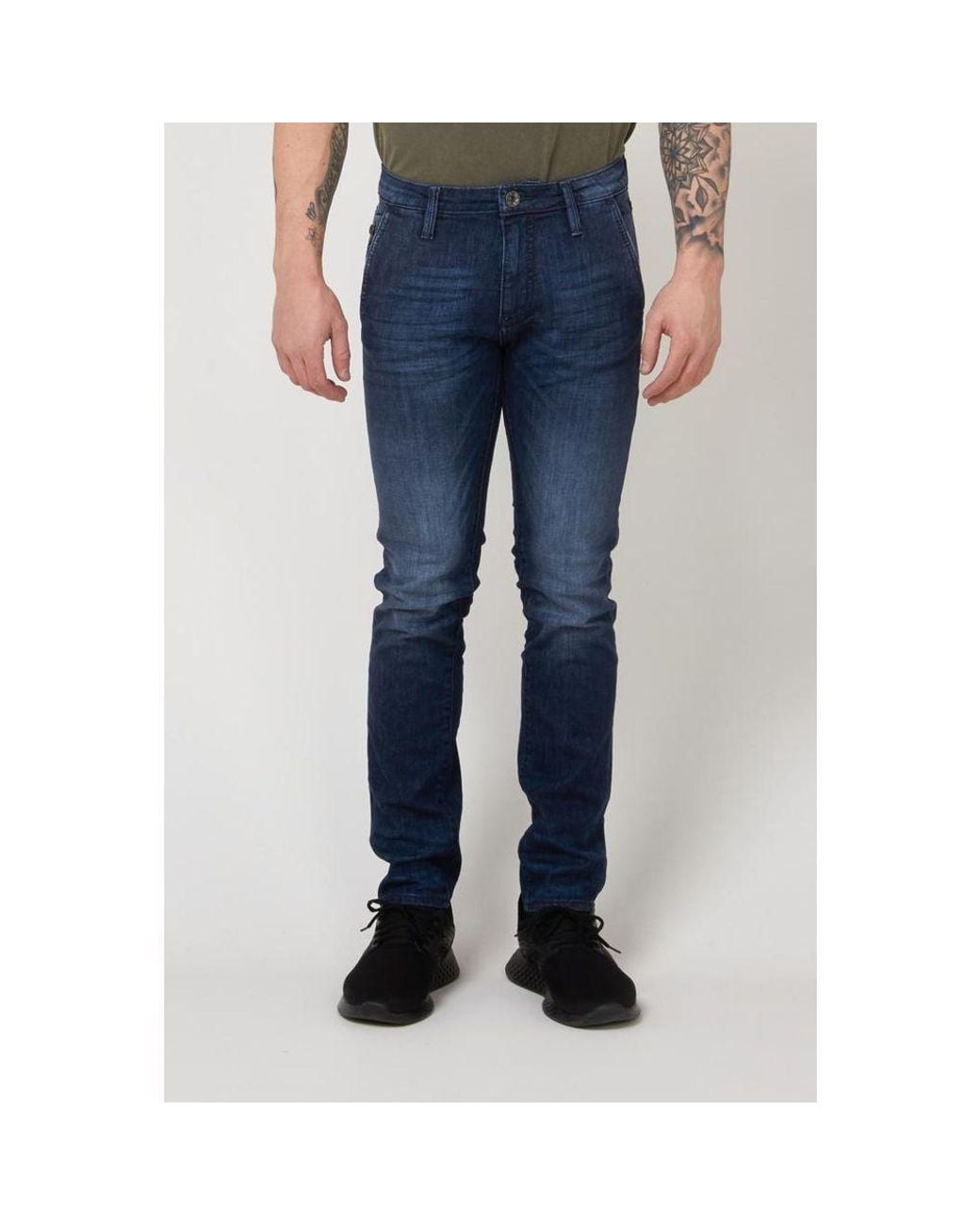 Gas Blue Cotton Slim Fit Jeans for men