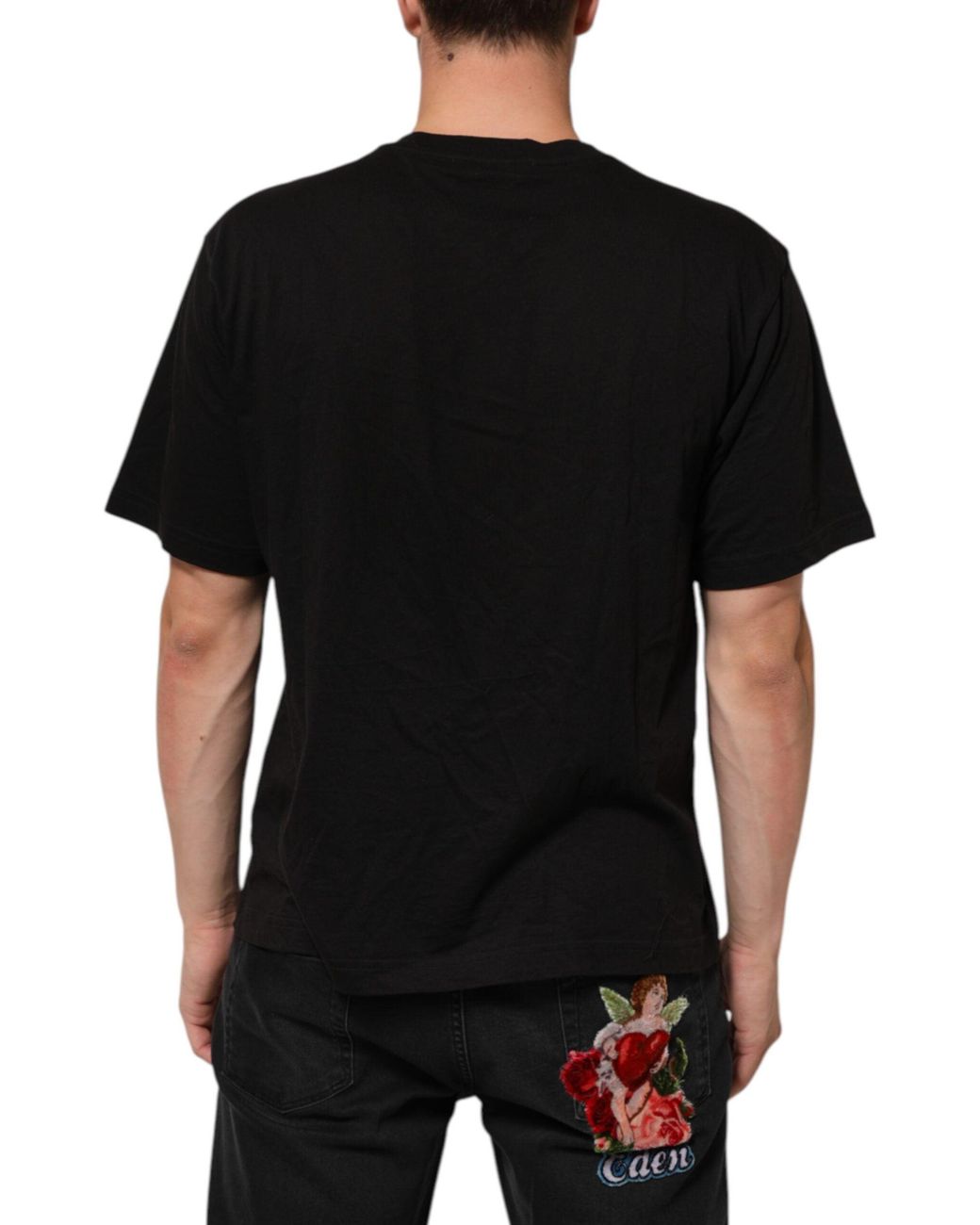 Dolce & Gabbana Black Logo Print Cotton Crew Neck T-Shirt for men