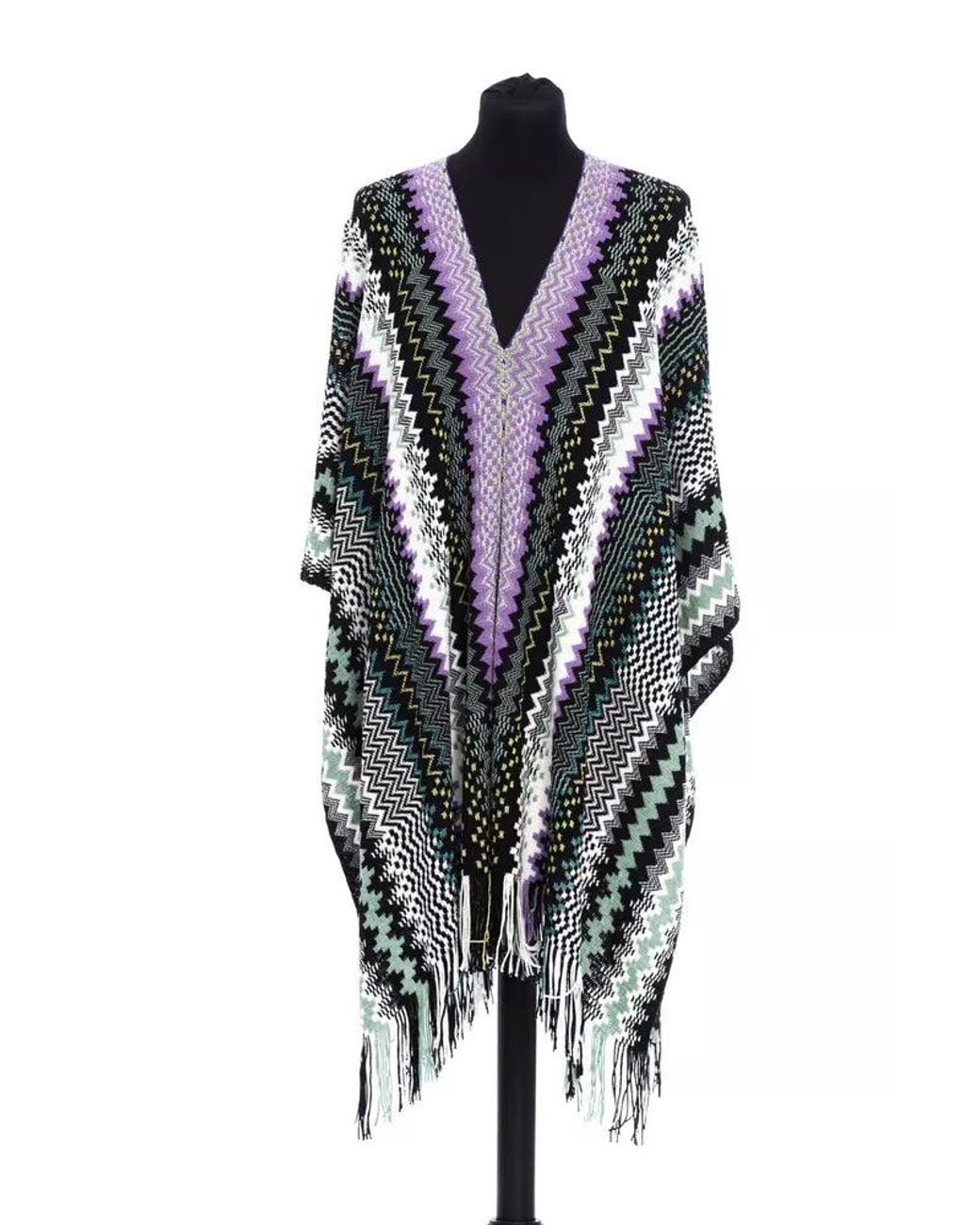 Missoni Blue Chic Geometric Fringed Poncho In Multicolor