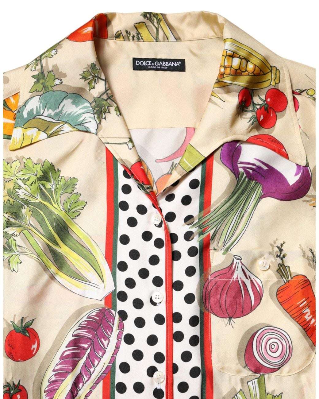 Dolce & Gabbana Multicolor Vegetables Silk Long Sleeves Top for men